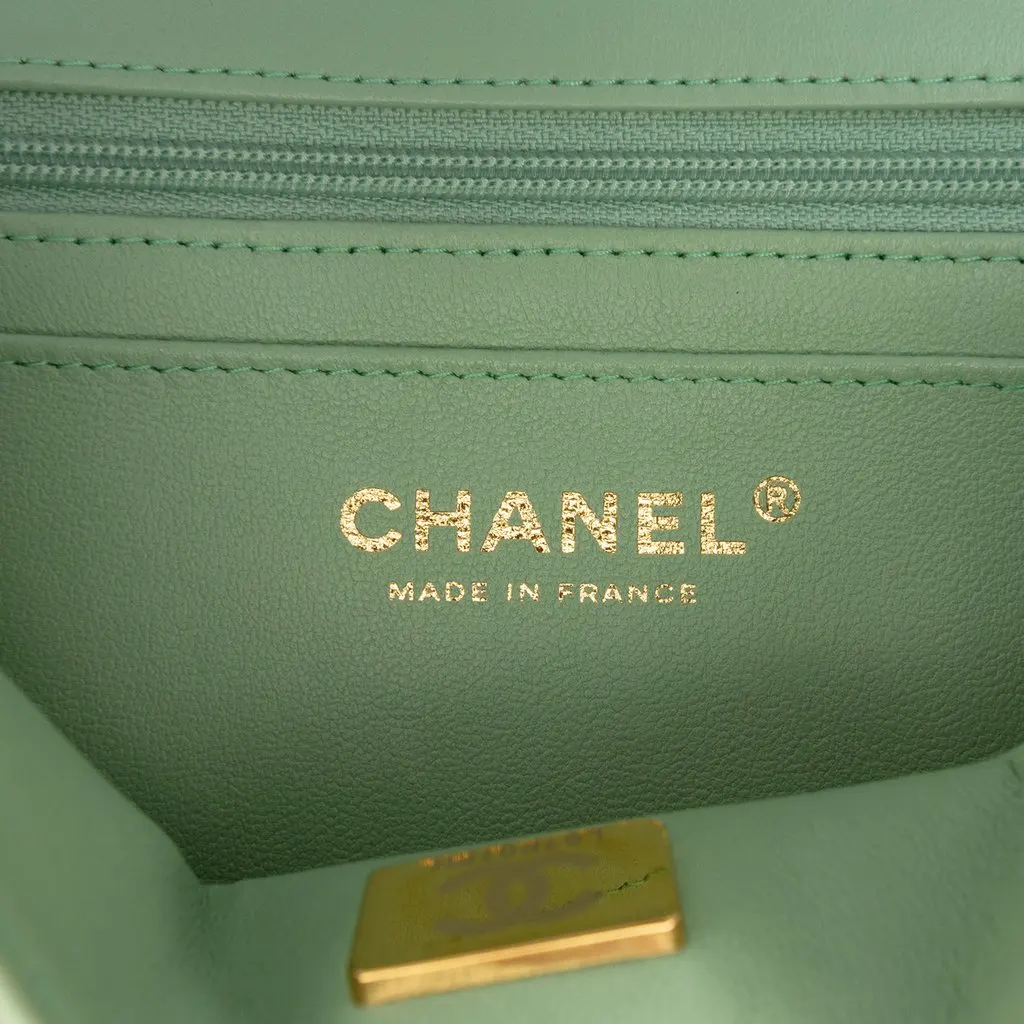 Chanel Mini Rectangular Bicolor Lambskin Top Handle Single Flap Pink Leather Very good - Box View