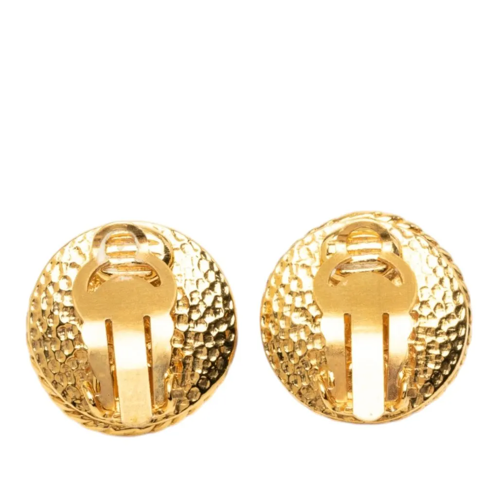 Chanel CC Gold Plated Faux Pearl Rope Frame Clip on Earrings Gold Metal Very good - Back View