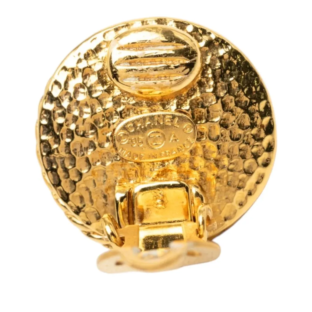 Chanel CC Gold Plated Faux Pearl Rope Frame Clip on Earrings Gold Metal Very good - Inside View
