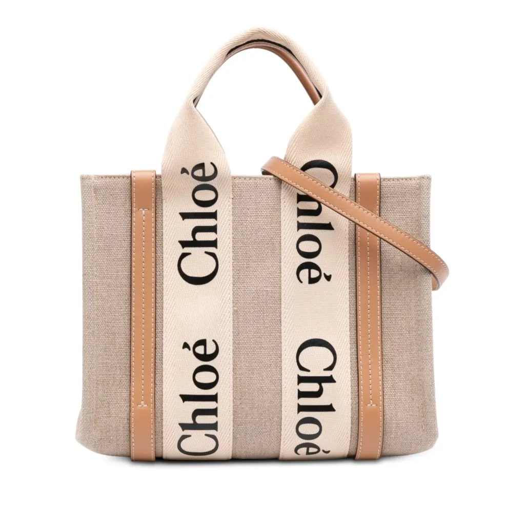 Chloé Small Canvas Woody Satchel Beige Canvas Good - Front View