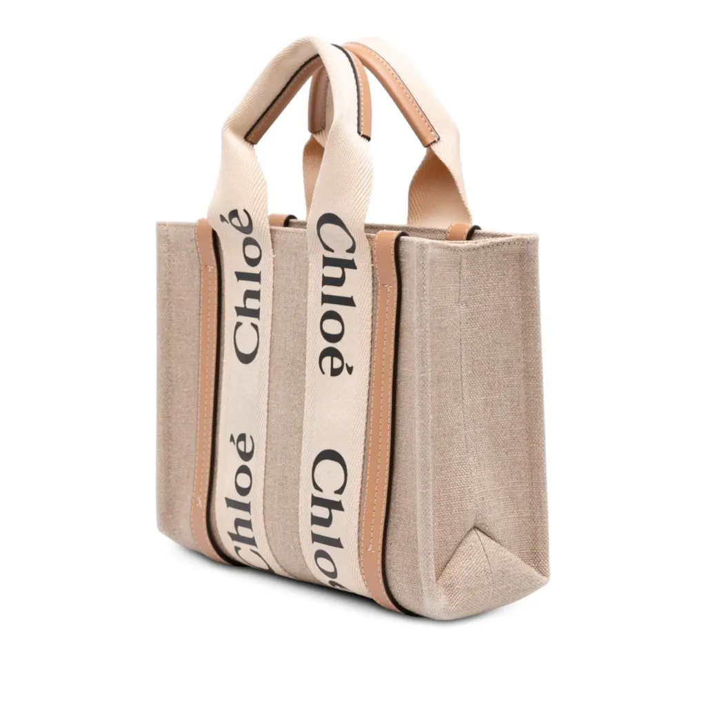 Chloé Small Canvas Woody Satchel Beige Canvas Good - Back View