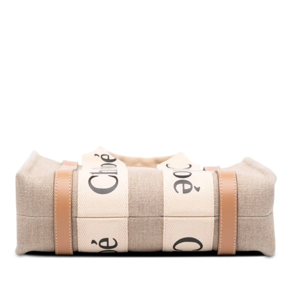 Chloé Small Canvas Woody Satchel Beige Canvas Good - Inside View