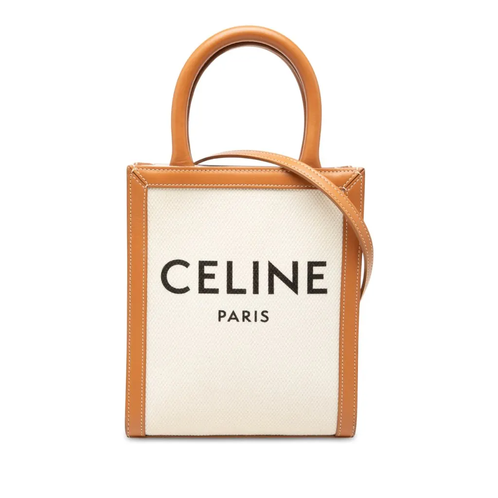 Celine Mini Canvas Vertical Cabas Tote Brown Canvas Good - Front View
