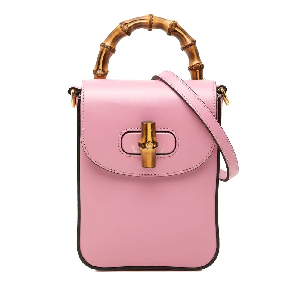 Gucci Mini Calfskin Bamboo Top Handle Bag Pink Leather Very good - Front View
