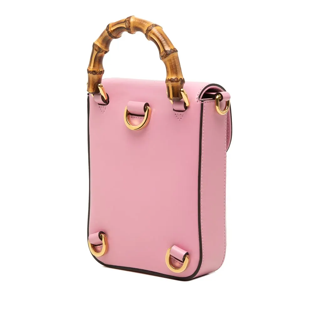 Gucci Mini Calfskin Bamboo Top Handle Bag Pink Leather Very good - Back View