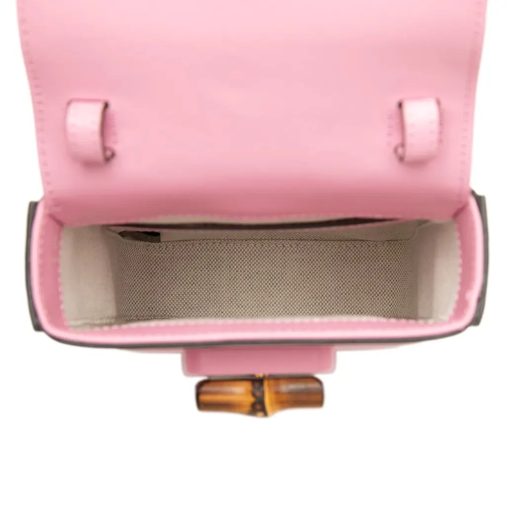 Gucci Mini Calfskin Bamboo Top Handle Bag Pink Leather Very good - Model View