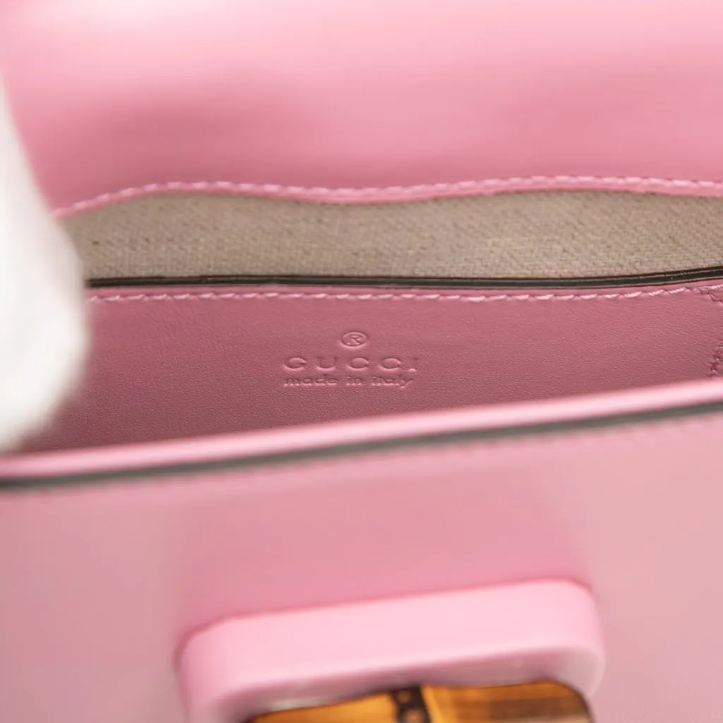 Gucci Mini Calfskin Bamboo Top Handle Bag Pink Leather Very good - Box View