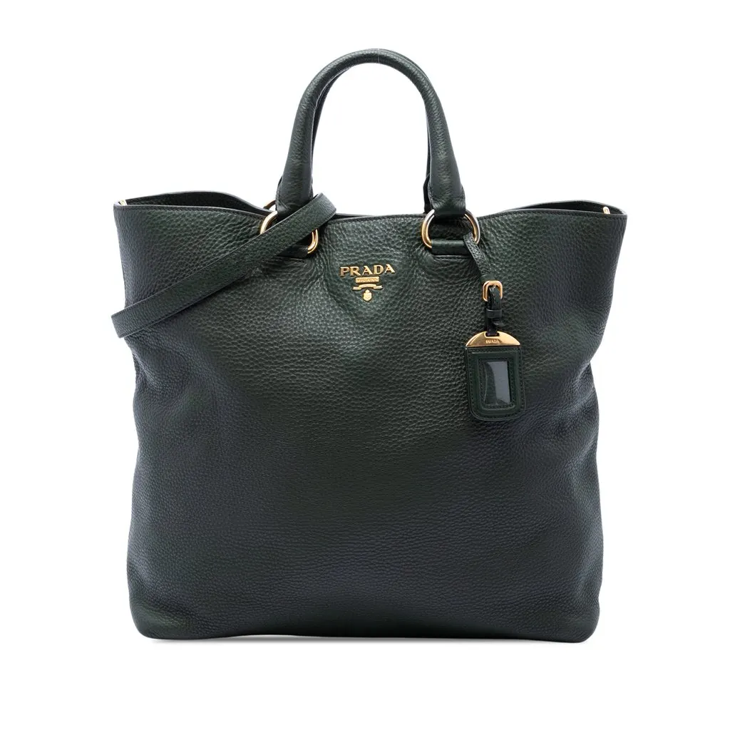 Prada Vitello Daino Open Convertible Tote Green Leather Very good - Front View