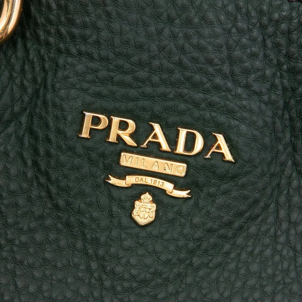 Prada Vitello Daino Open Convertible Tote Green Leather Very good - Box View
