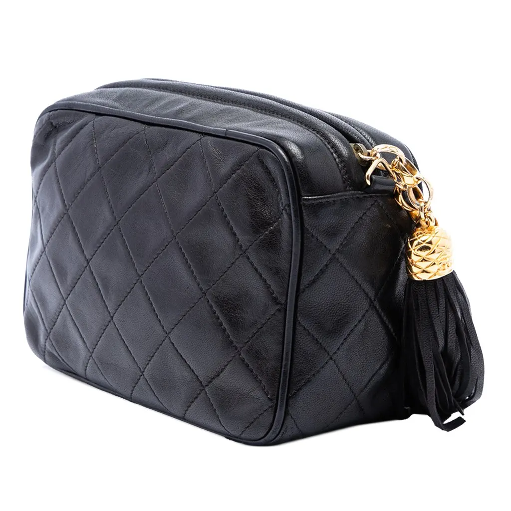 Chanel CC Quilted Lambskin Tassel Camera Bag Black Leather Very good - Back View