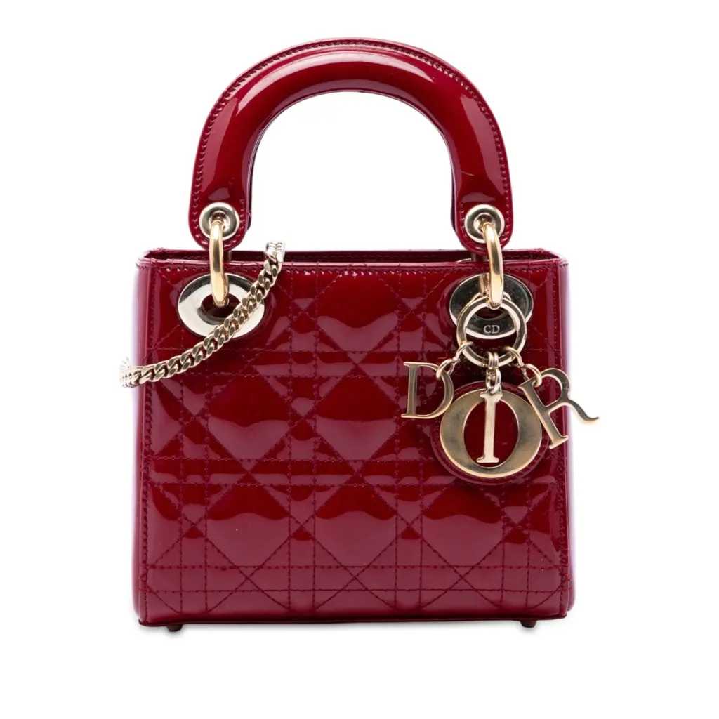 Dior Mini Patent Cannage Lady Dior Red Leather Very good - Front View