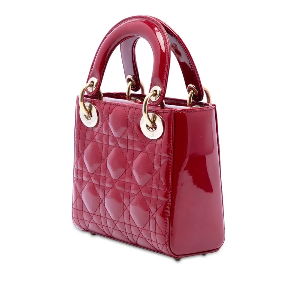 Dior Mini Patent Cannage Lady Dior Red Leather Very good - Back View