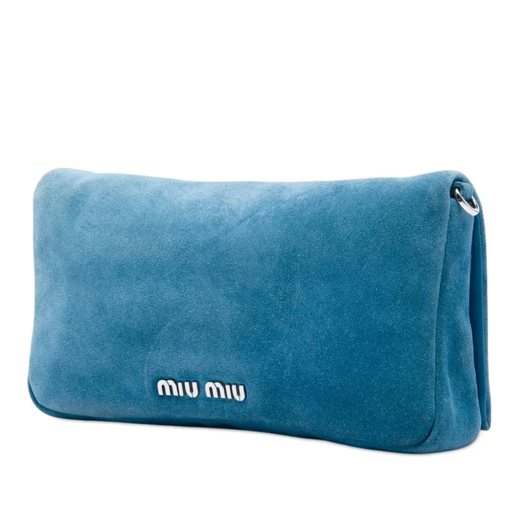 Miu Miu Suede Crystal Chain Satchel Blue Leather Very good - Inside View
