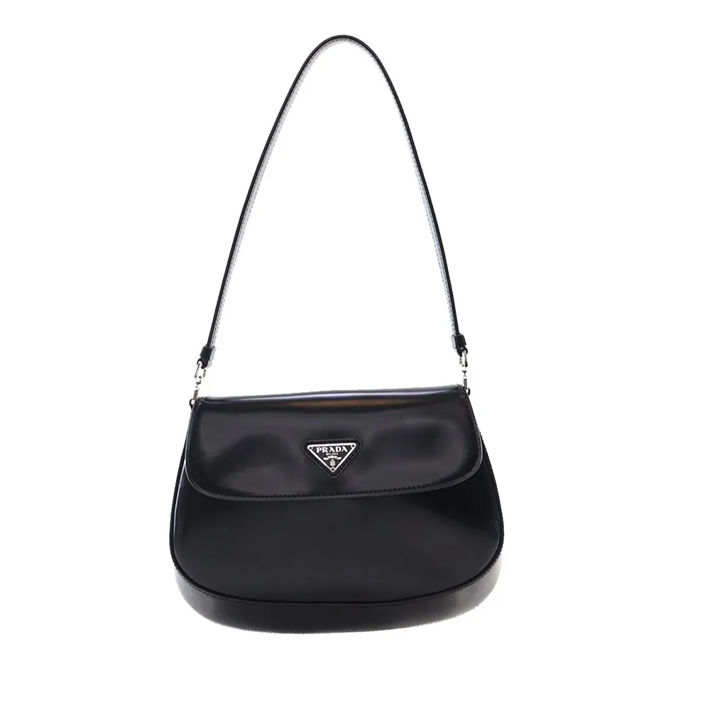 Prada Spazzolato Leather Cleo Flap Shoulder Bag Black Leather Very good - Front View