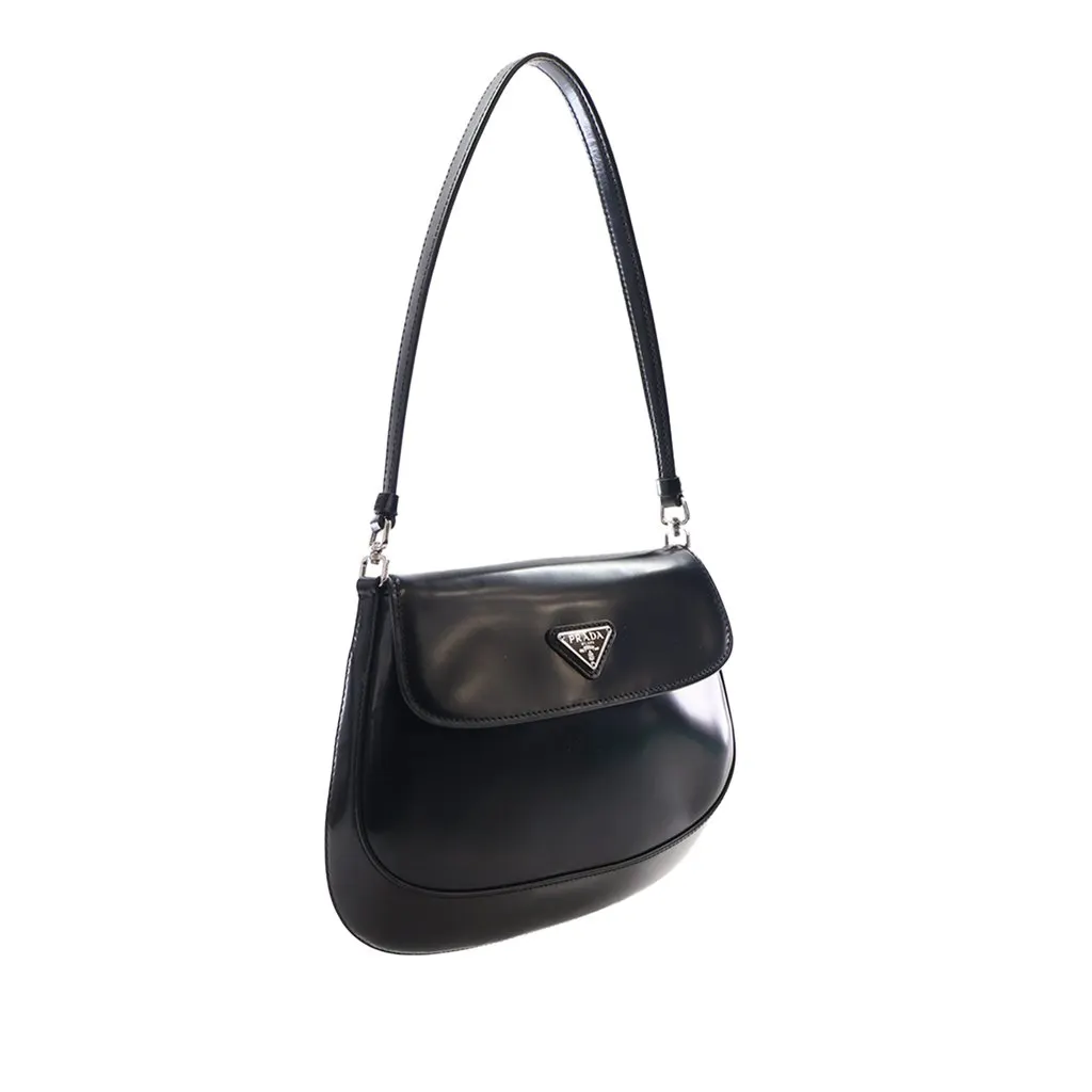Prada Spazzolato Leather Cleo Flap Shoulder Bag Black Leather Very good - Back View