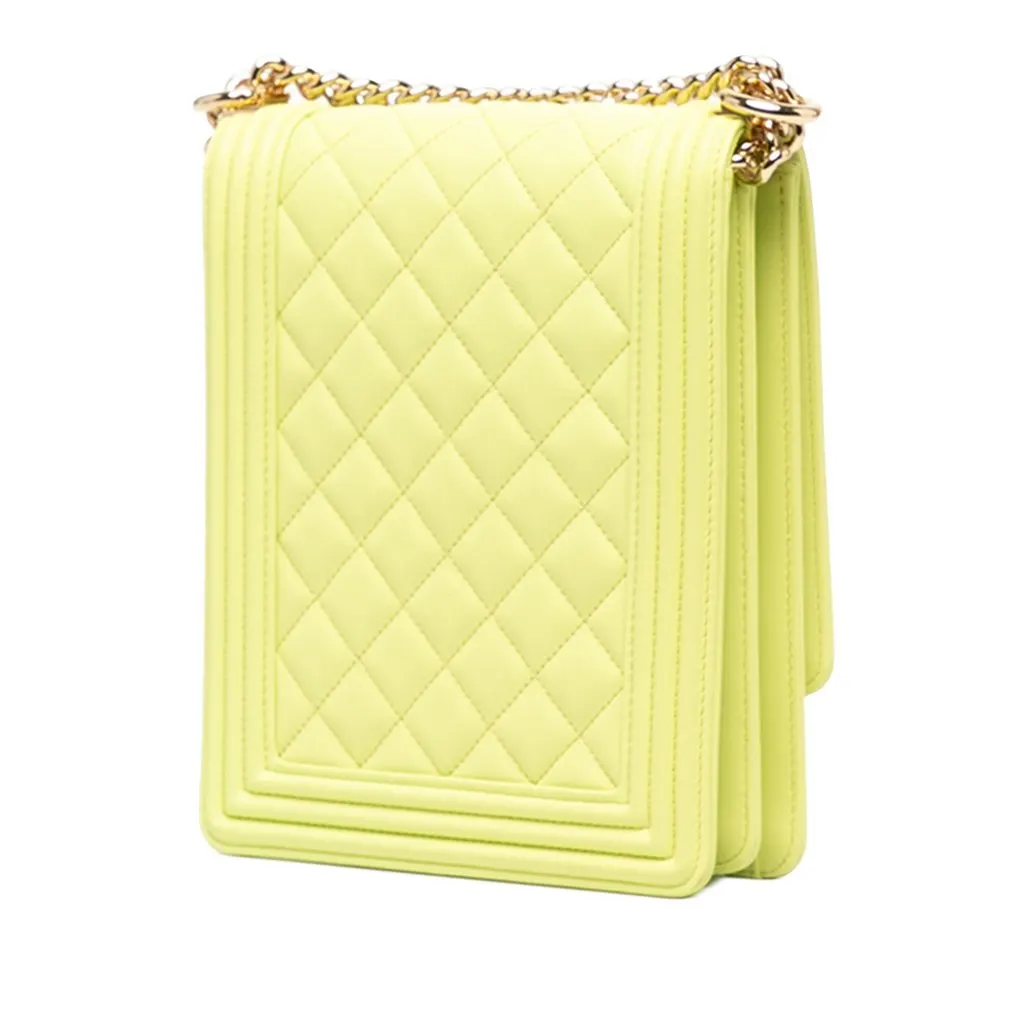 Chanel Quilted Lambskin North South Boy Flap Green Leather Very good - Back View