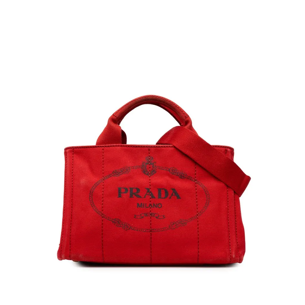 Prada Small Canvas Canapa Logo Tote Red Canvas Very good - Front View