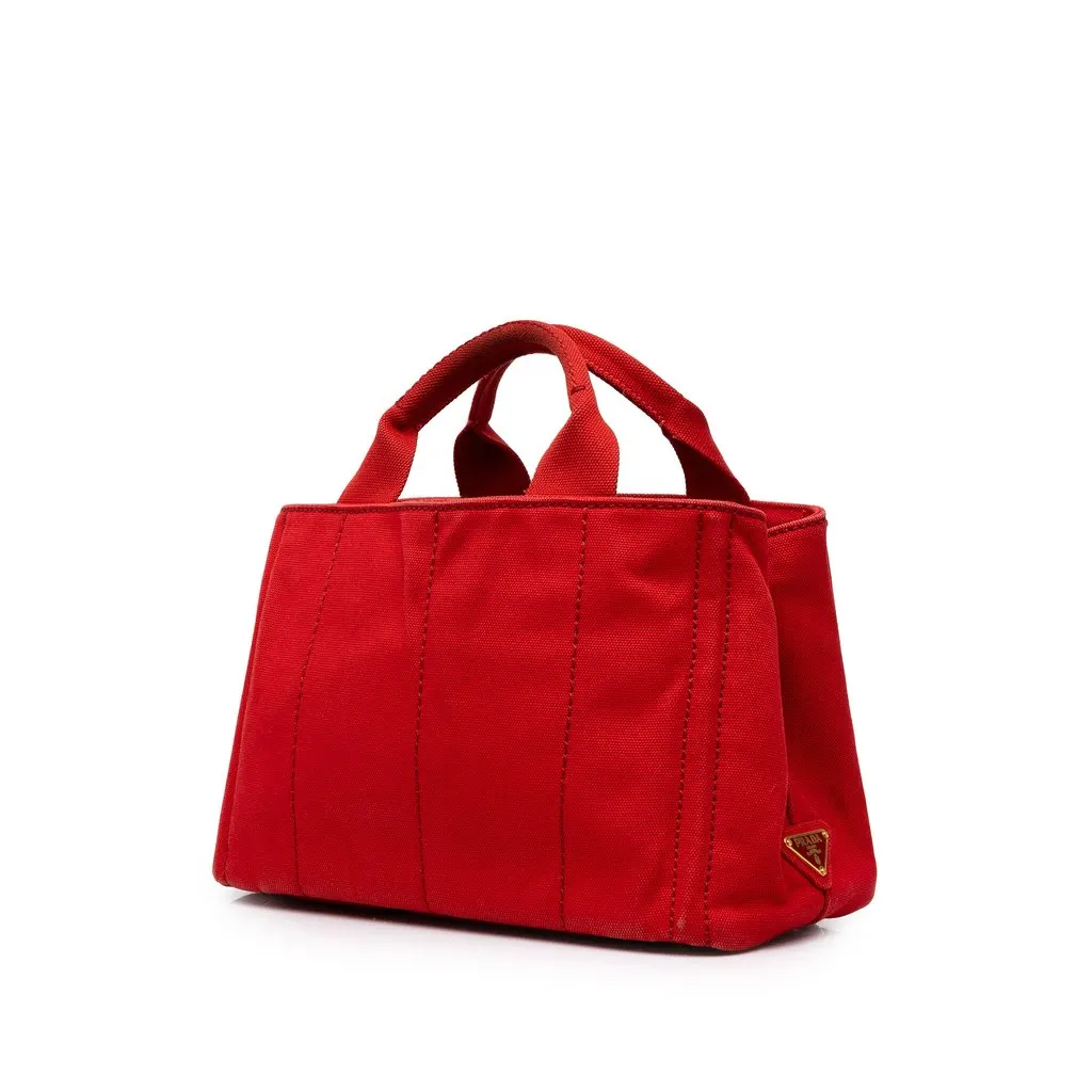 Prada Small Canvas Canapa Logo Tote Red Canvas Very good - Back View