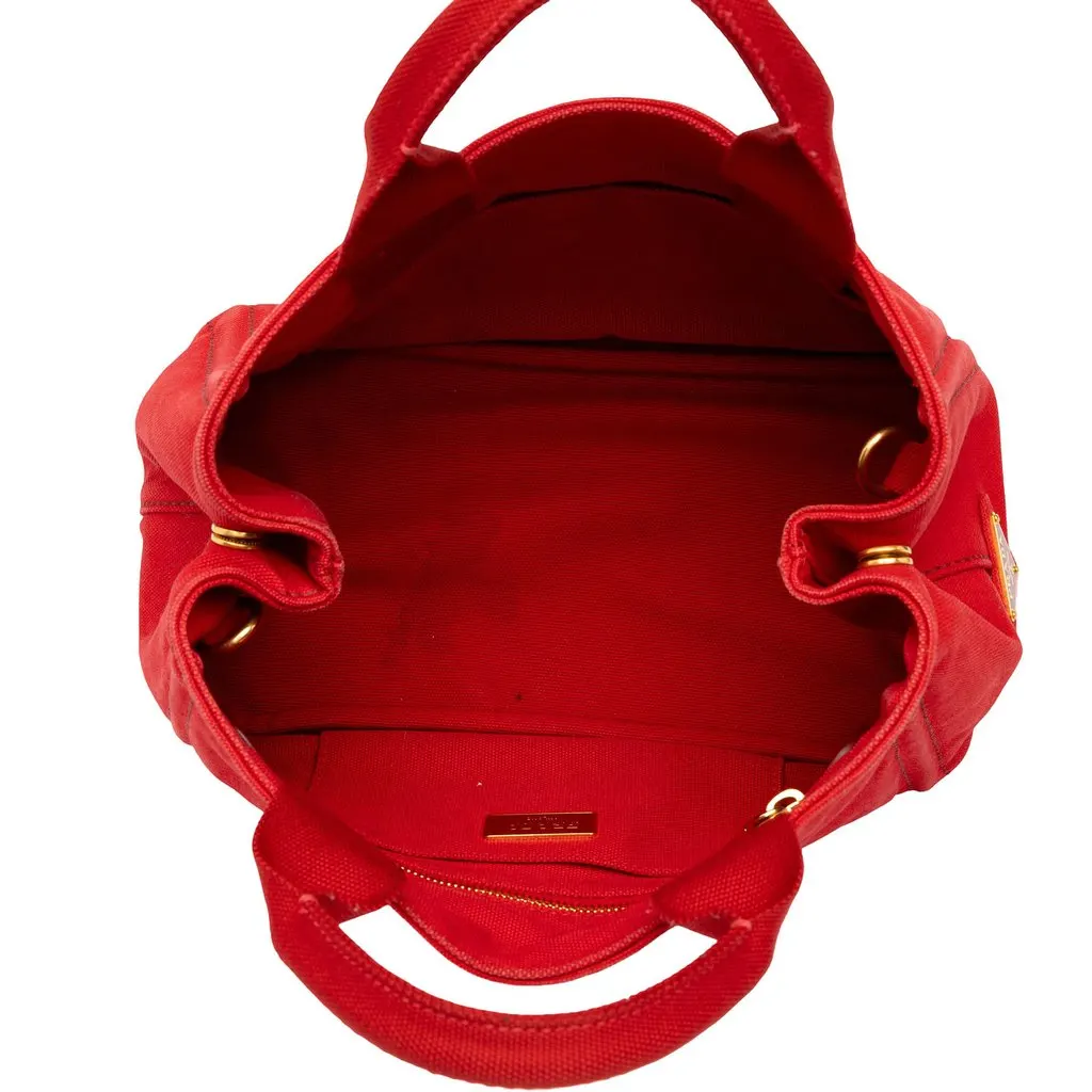Prada Small Canvas Canapa Logo Tote Red Canvas Very good - Model View
