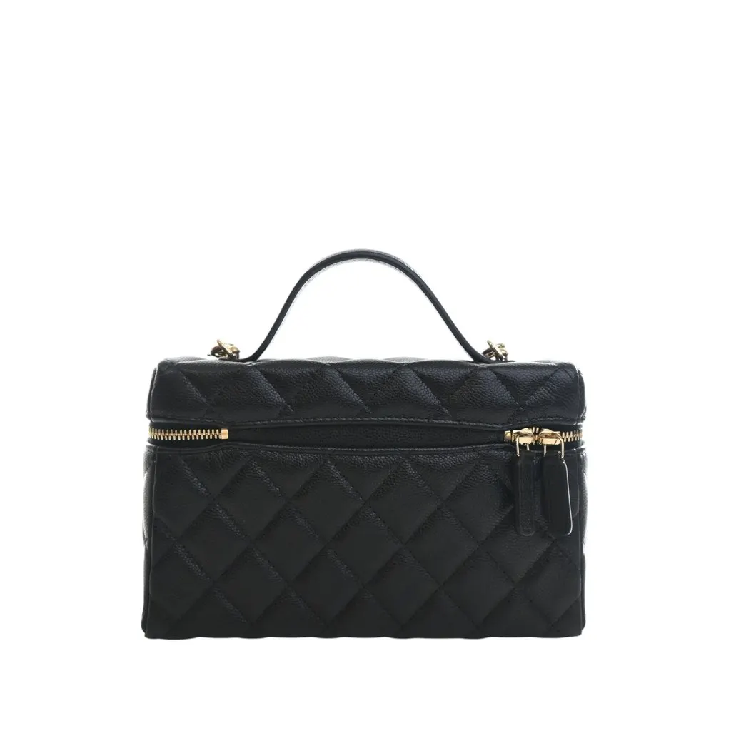 Chanel Mini CC Quilted Caviar Slim Vanity Case with Chain Black Leather Very good - Back View