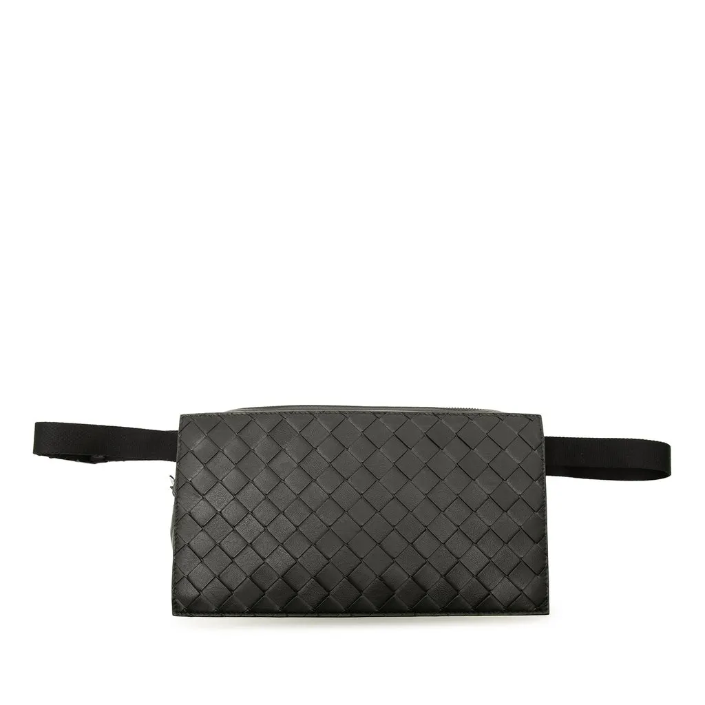 Bottega Veneta Intrecciato Trimmed Nappa Belt Bag Black Leather Very good - Front View