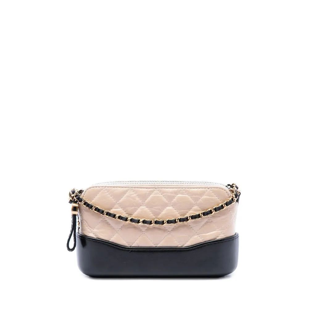 Chanel Bicolor Aged Calfskin Gabrielle Double Zip Clutch with Chain Beige Leather Very good - Front View