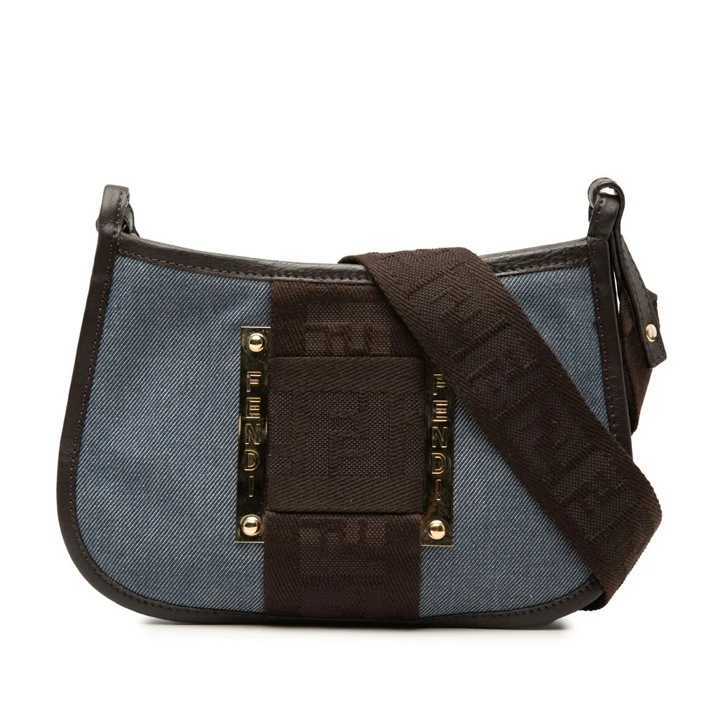 Fendi Denim Pochette Crossbody Blue Very good - Front View