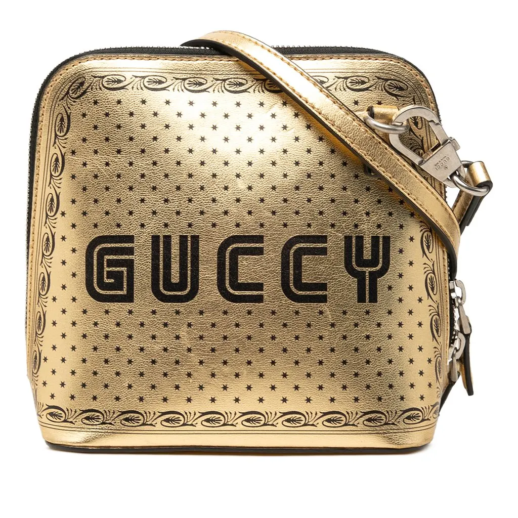 Gucci Mini Calfskin Guccy Sega Crossbody Gold Leather Good - Front View