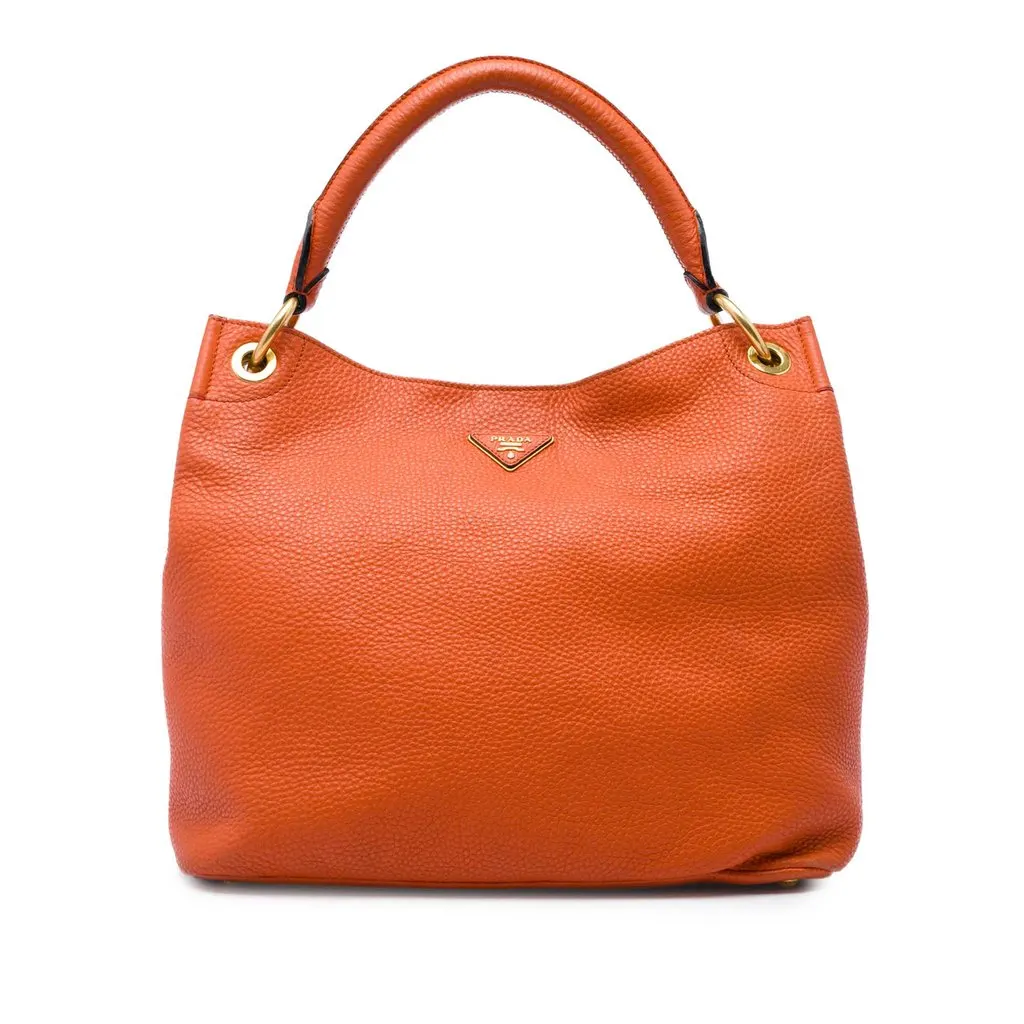 Prada Vitello Daino Hobo Orange Leather Good - Front View