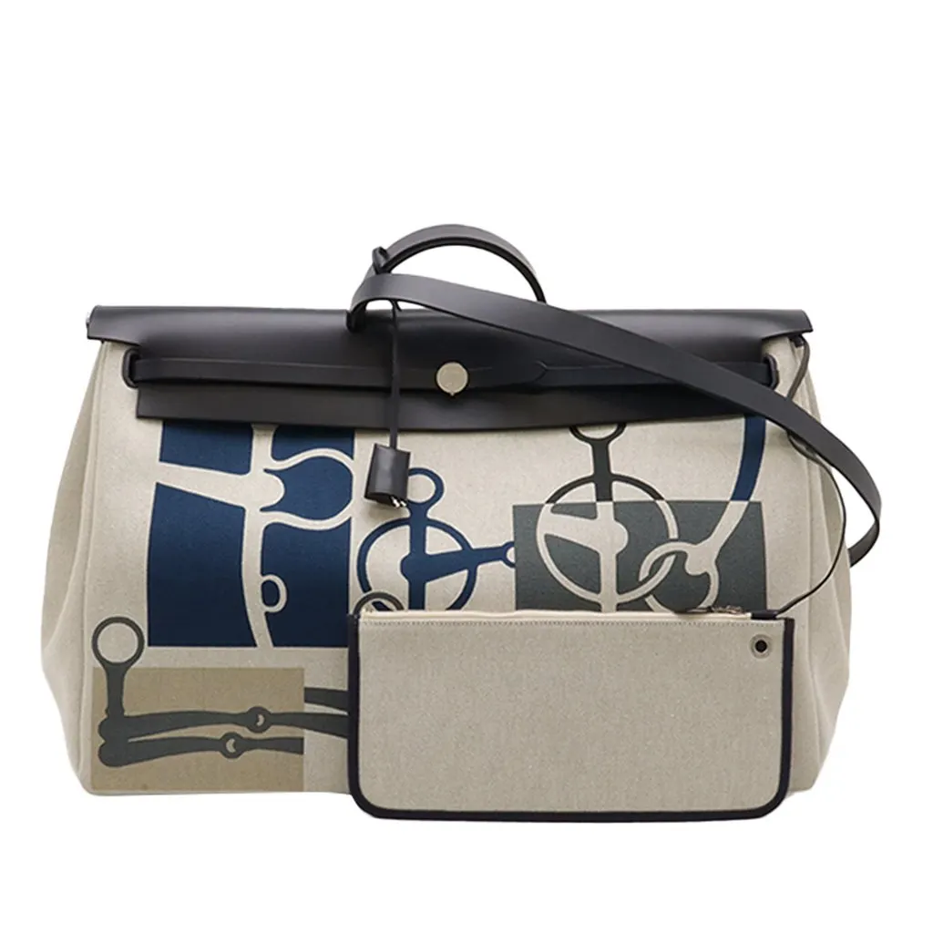 Hermès Toile and Vache Hunter Less is Mors Herbag Zip Cabine 50 Brown Very good - Front View