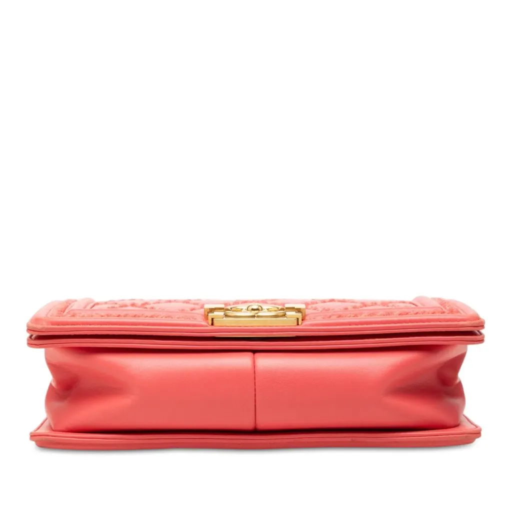Chanel Old Medium Stitched Lambskin and Tweed Boy Flap Pink Leather Very good - Inside View