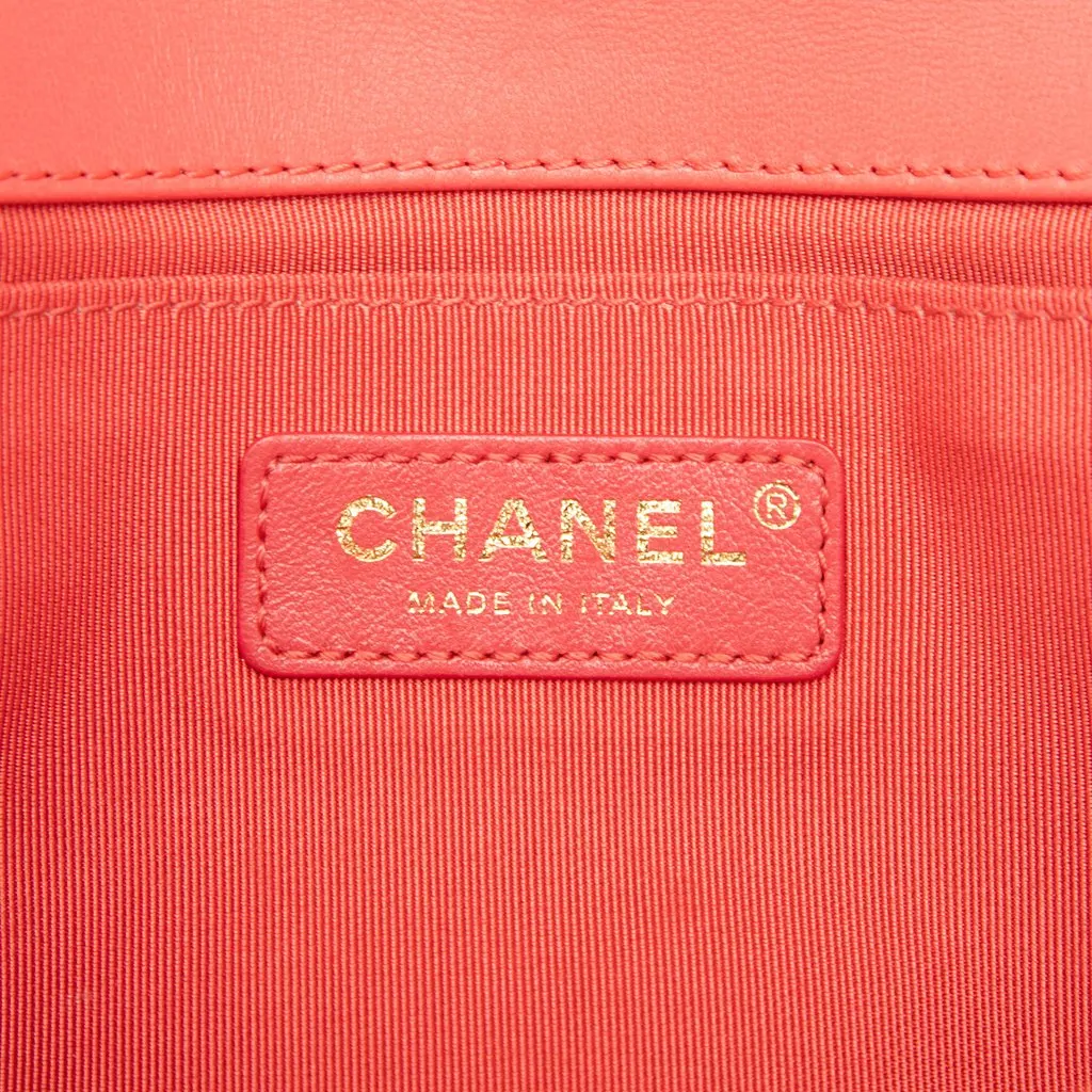 Chanel Old Medium Stitched Lambskin and Tweed Boy Flap Pink Leather Very good - Box View