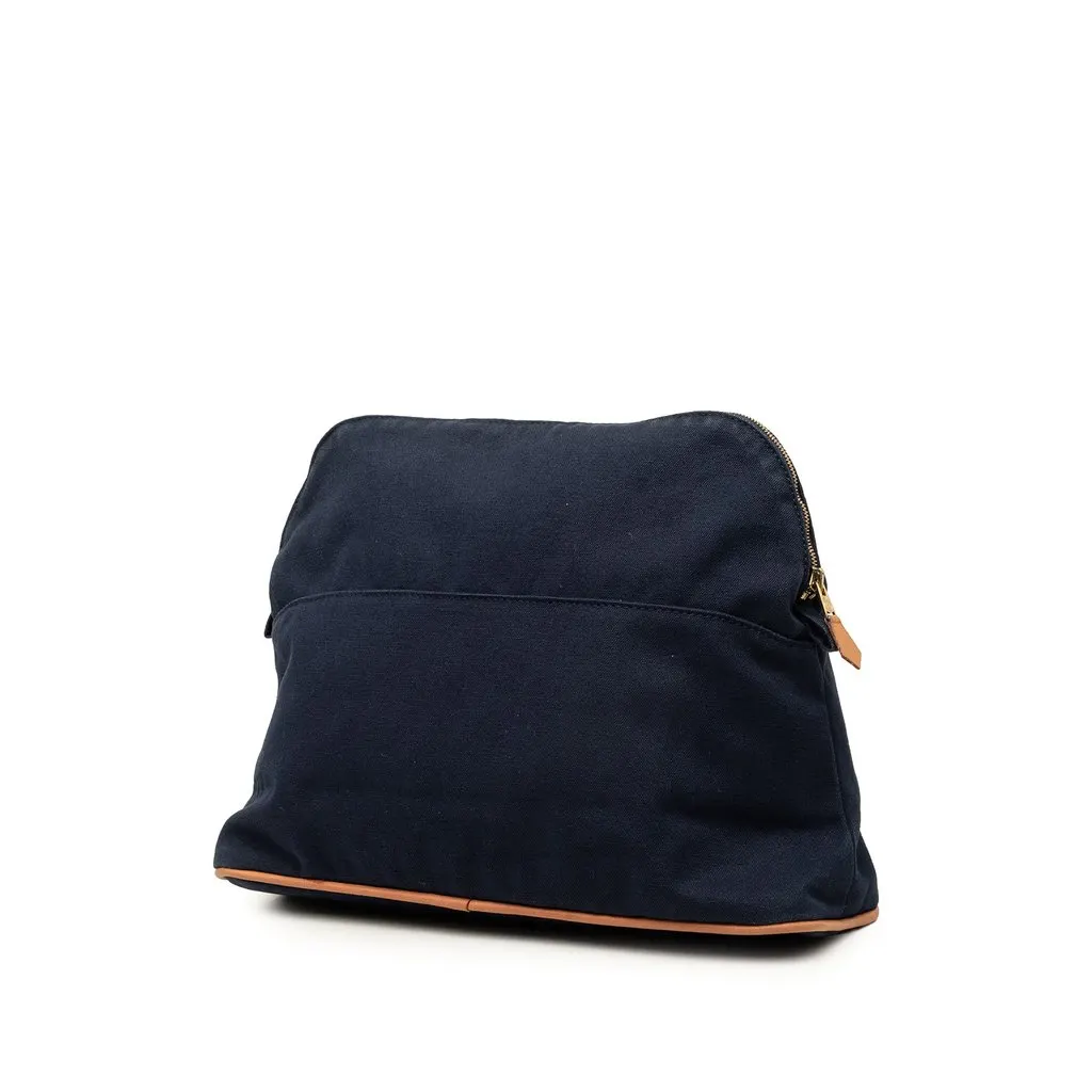 Hermès Toile Bolide Trousse De Voyage Pouch GM Blue Cotton Very good - Back View