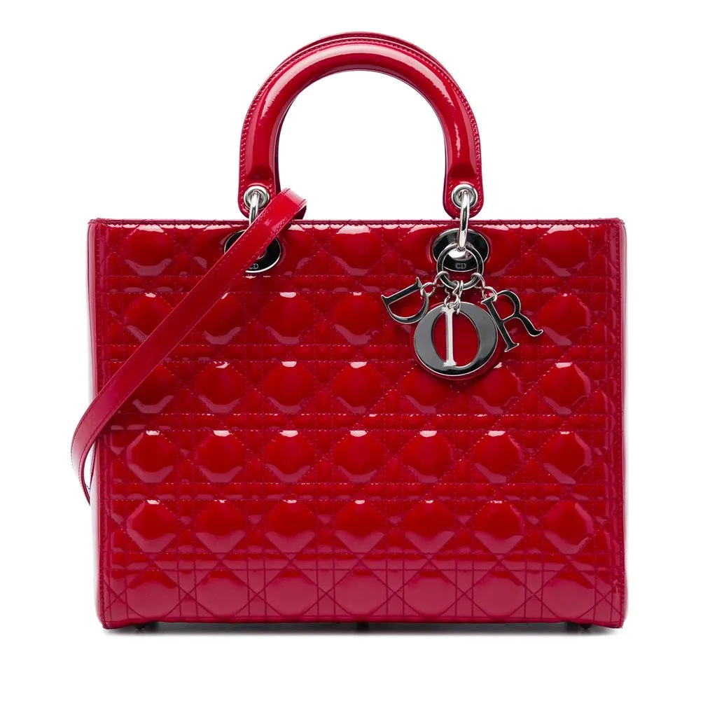 Dior Large Patent Cannage Lady Dior Red Leather Very good - Front View