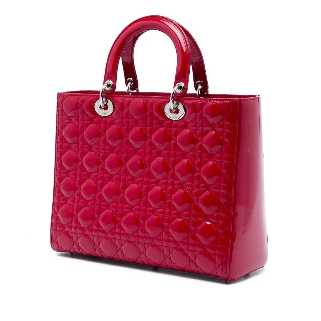 Dior Large Patent Cannage Lady Dior Red Leather Very good - Back View