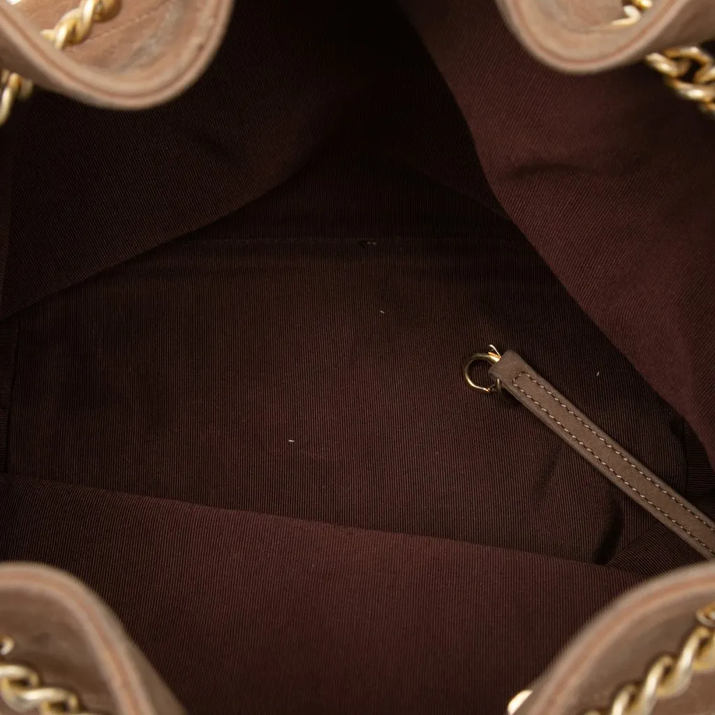 Chanel Small CC Quilted Suede On My Shoulder Drawstring Bucket Bag Brown Leather Very good - Model View