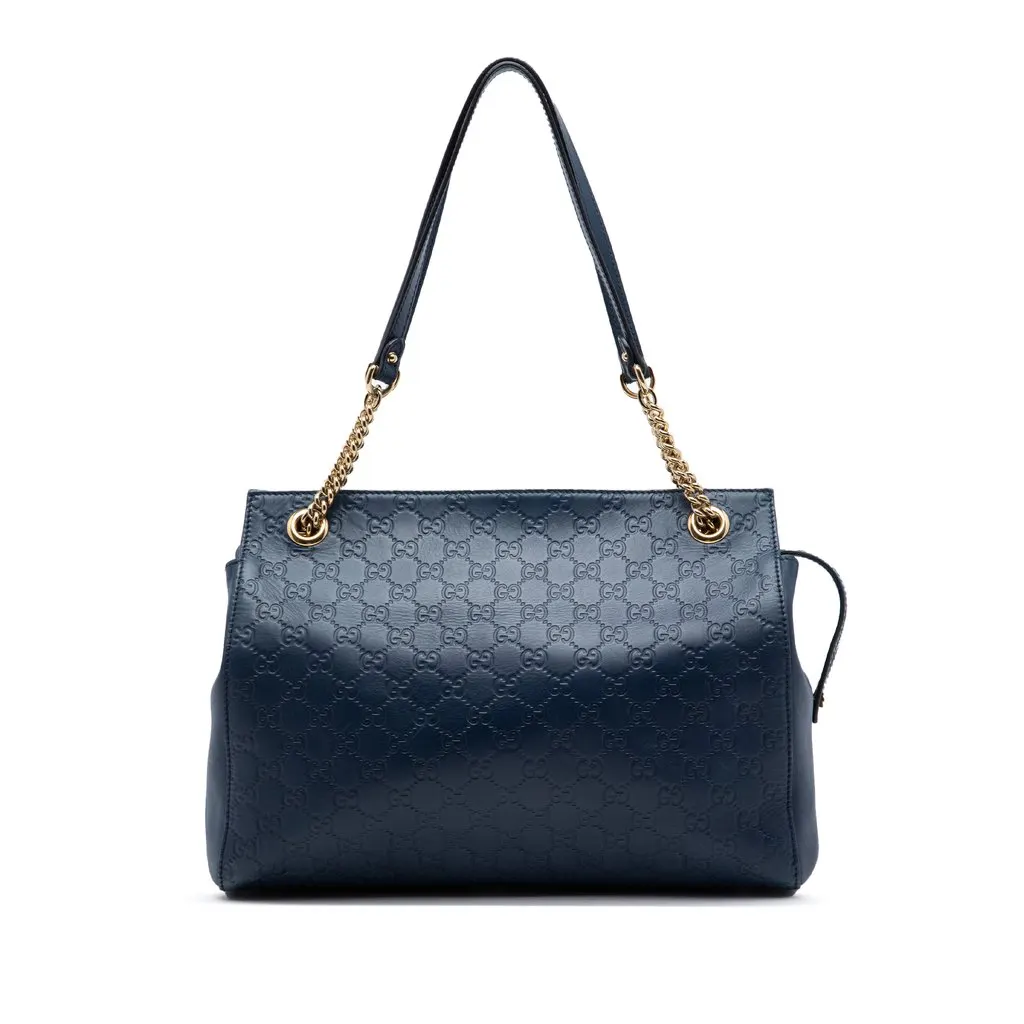 Gucci Medium Guccissima Soft Signature Tote Blue Leather Very good - Front View