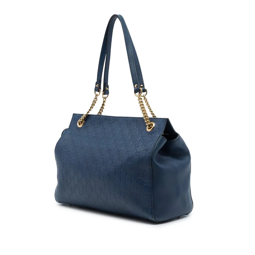 Gucci Medium Guccissima Soft Signature Tote Blue Leather Very good - Back View