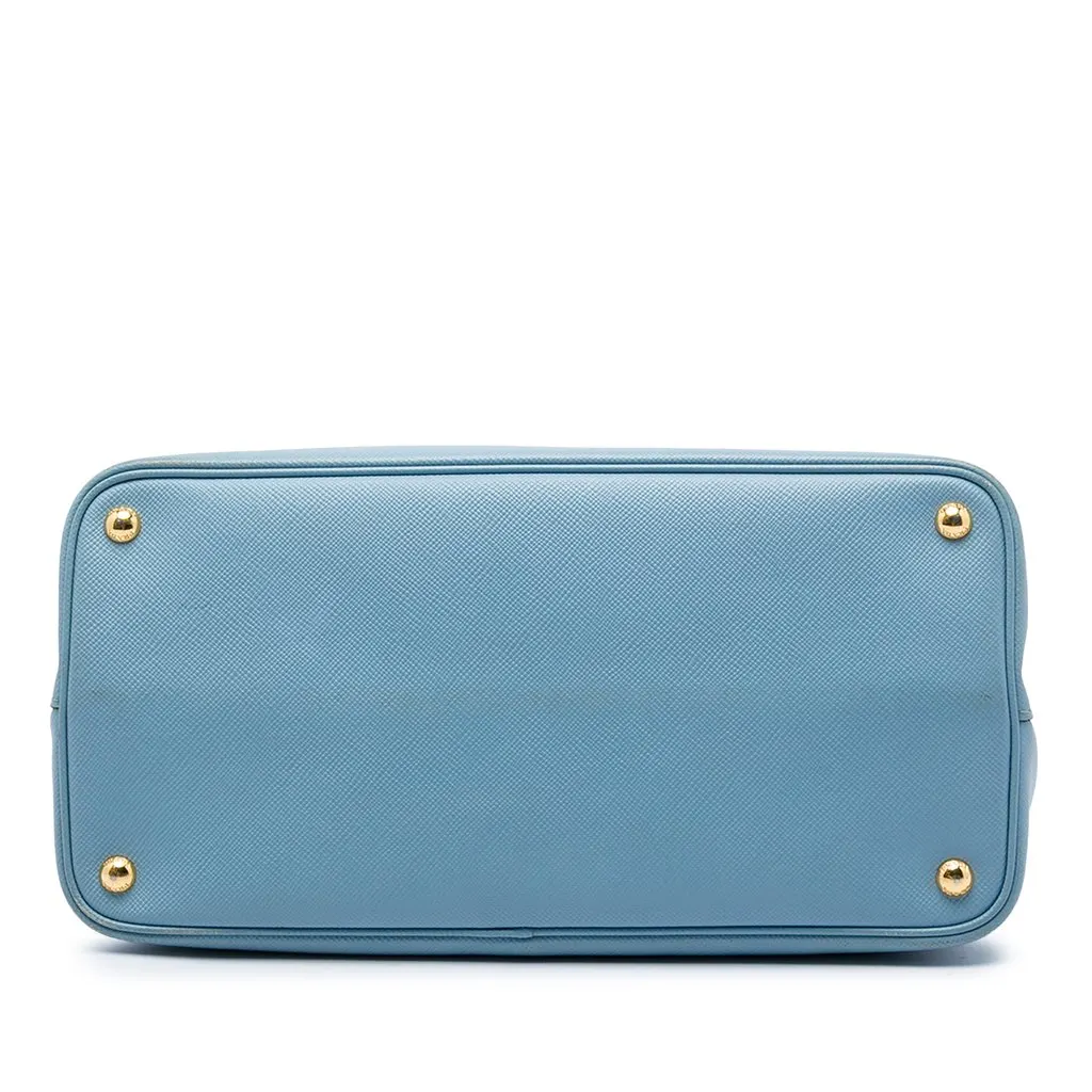 Prada Large Saffiano Cuir Double Satchel Blue Leather Good - Inside View