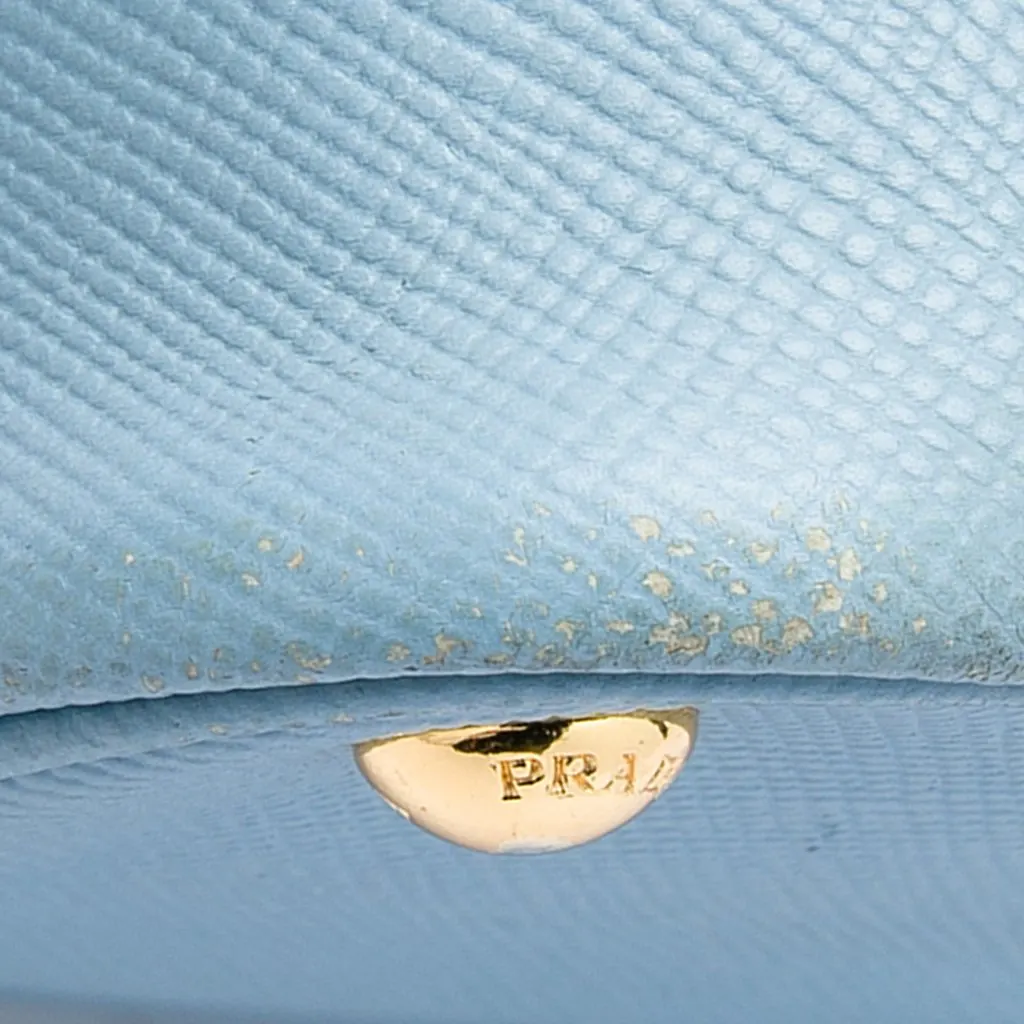 Prada Large Saffiano Cuir Double Satchel Blue Leather Good - Box View