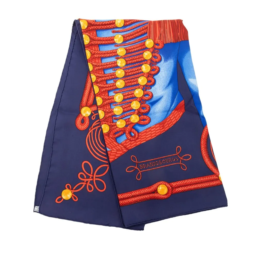 Hermès Brandebourgs Silk Scarf 90 Blue Silk Never worn - Front View