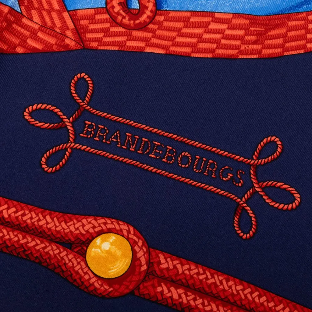 Hermès Brandebourgs Silk Scarf 90 Blue Silk Never worn - Back View