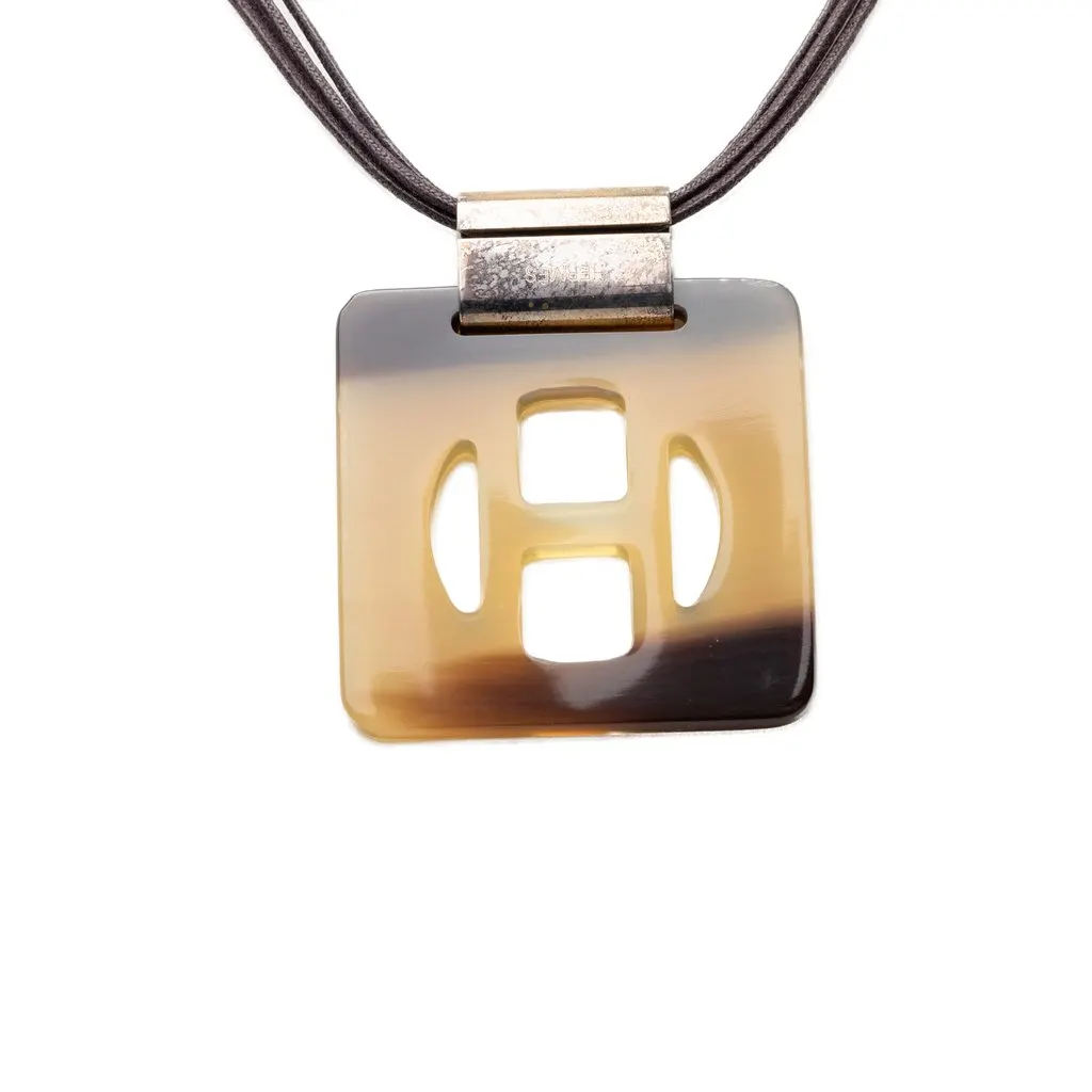 Hermès Buffalo Horn Square Pendant Necklace Brown Very good - Front View