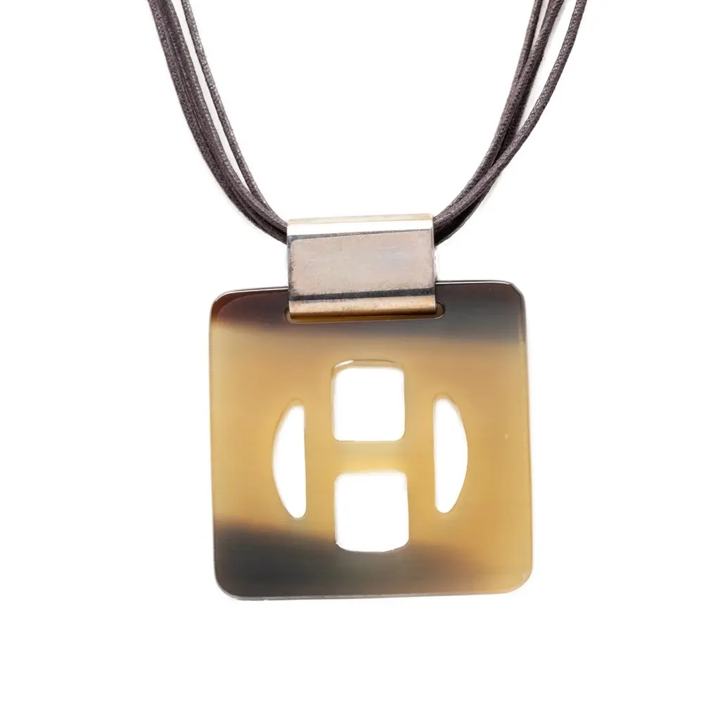 Hermès Buffalo Horn Square Pendant Necklace Brown Very good - Back View