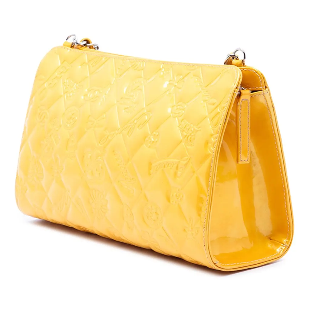 Chanel Quilted Patent Embossed Lucky Symbols Pochette Yellow Leather Very good - Back View