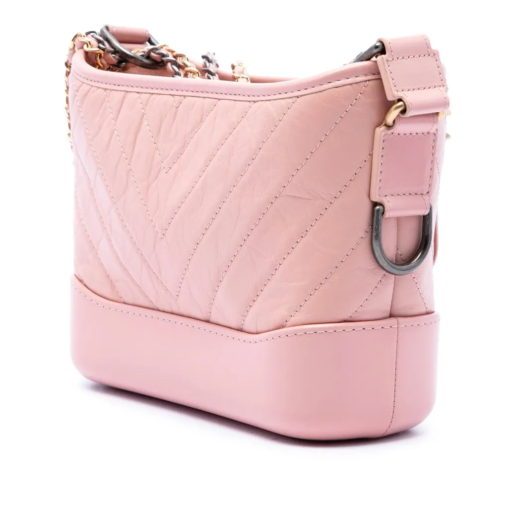 Chanel Small Chevron Aged Calfskin Gabrielle Hobo Pink Leather Very good - Back View