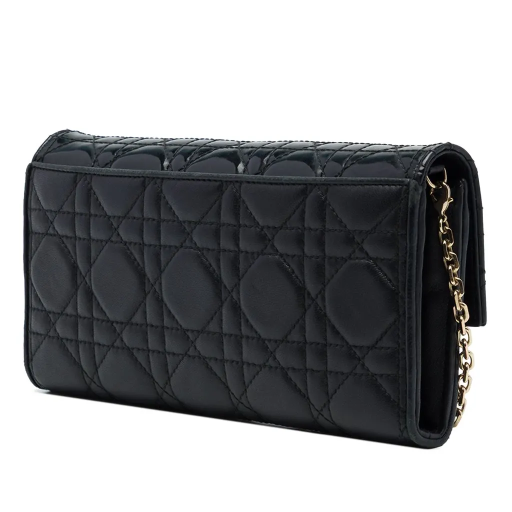 Dior Patent and Lambskin Cannage Lady Dior Wallet On Chain Black Leather Very good - Back View