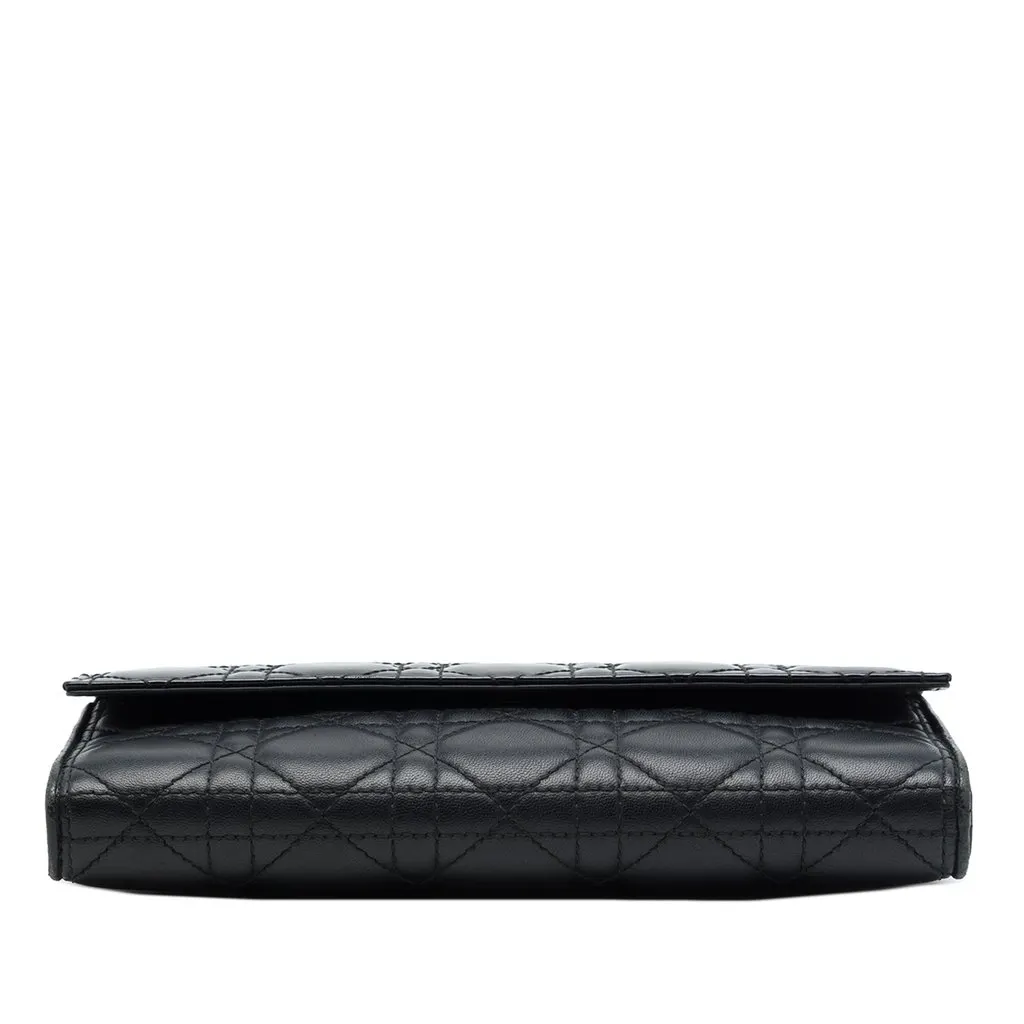 Dior Patent and Lambskin Cannage Lady Dior Wallet On Chain Black Leather Very good - Inside View