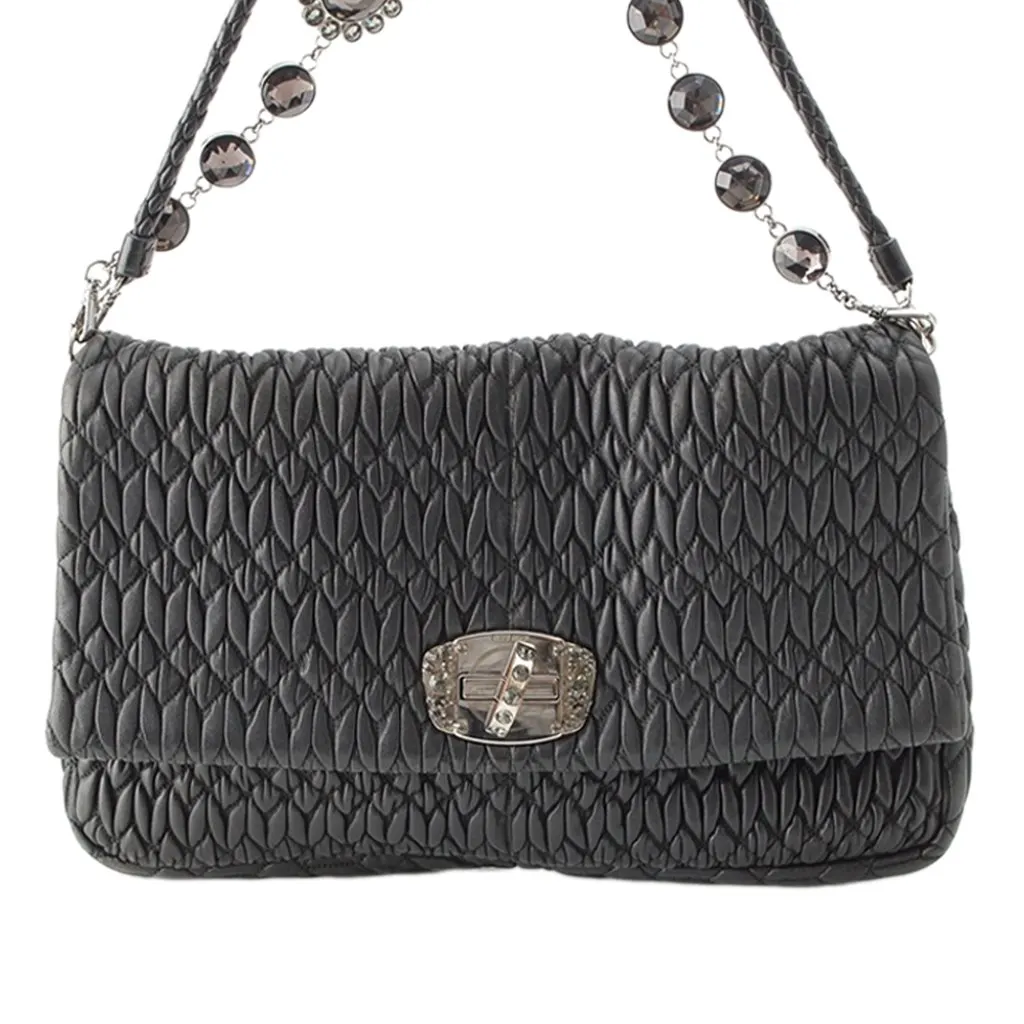 Miu Miu Matelasse Nappa Crystal Chain Satchel Black Leather Very good - Back View