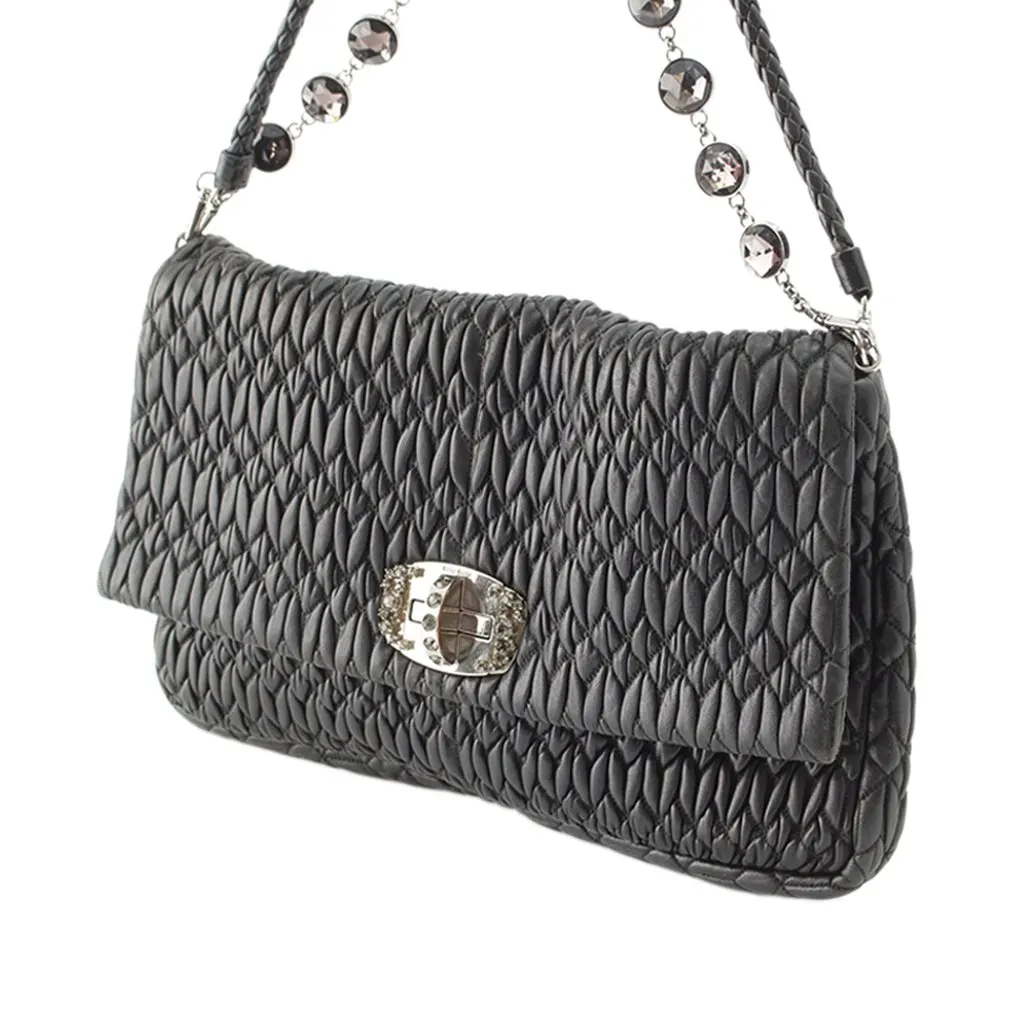 Miu Miu Matelasse Nappa Crystal Chain Satchel Black Leather Very good - Inside View